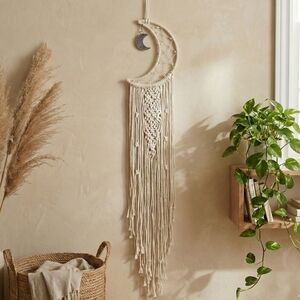 Macrame Moon Dreamcatcher Wall Hanging Boho Bedroom Nursery Decor 38" Cream